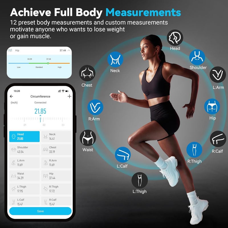 Ablegrid Smart Body Tape Measure,Rechargeable Body Measuring Tape with Fitdays APP,Accurate Retractable Digital Body Measurement Device Tool for Muscle Gain,Weight Loss,Fitness,Locking,60in/150cm - Image 3